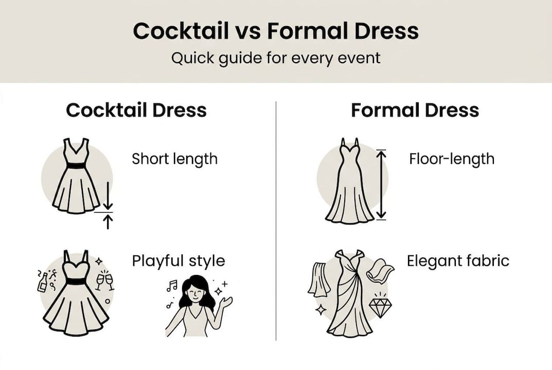 Infographic compares cocktail and formal dresses