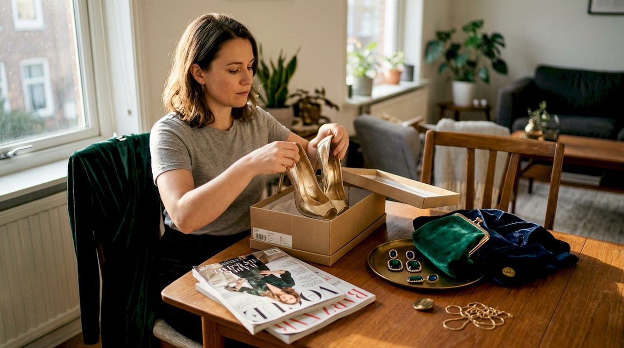 Woman choosing accessories for formal dress