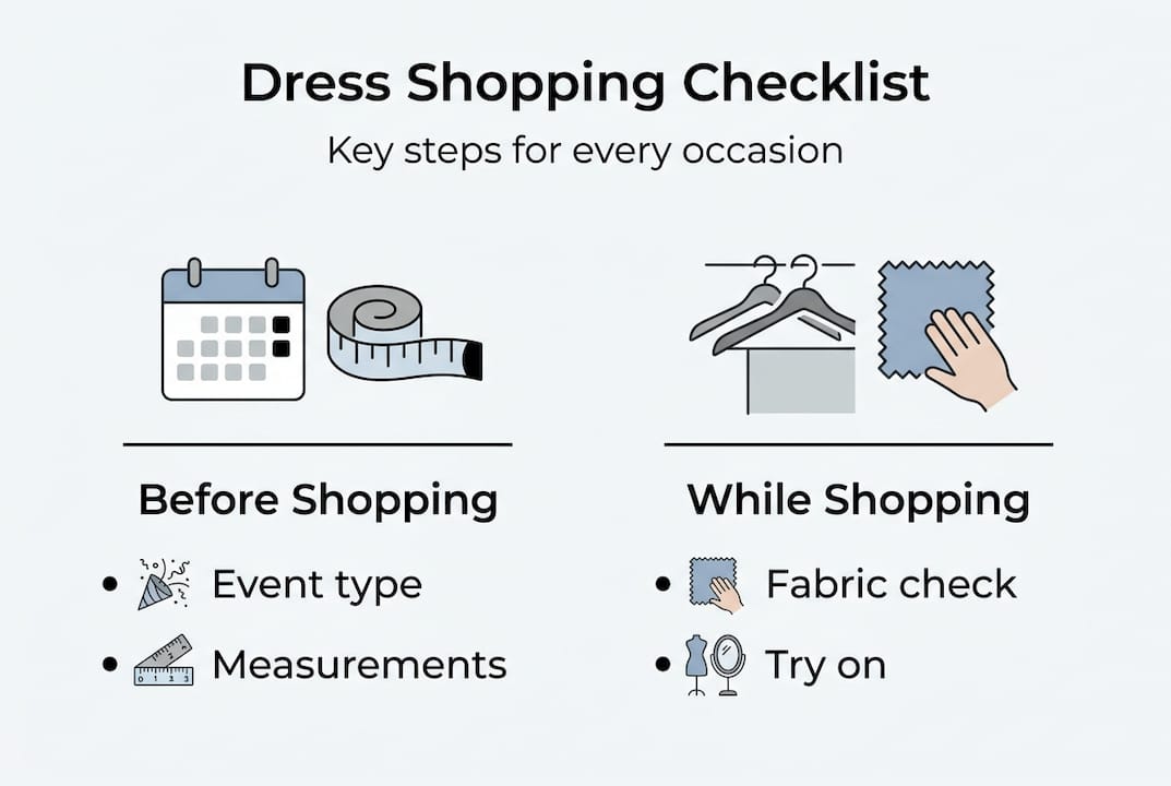 Infographic summarizing dress shopping checklist