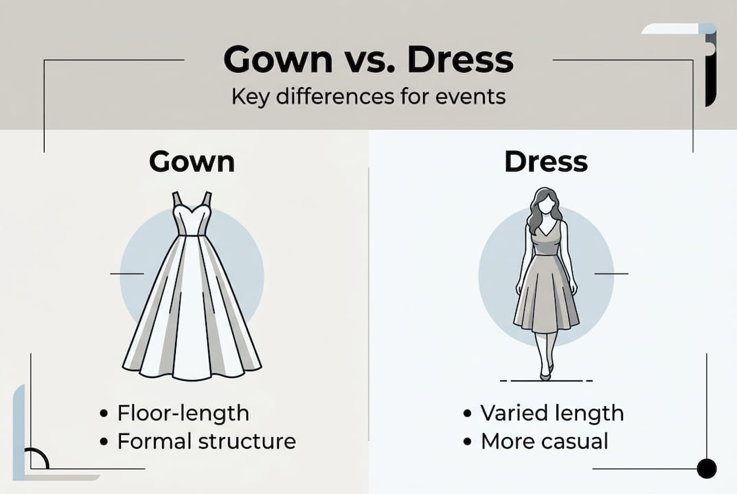 Infographic comparing gowns and dresses