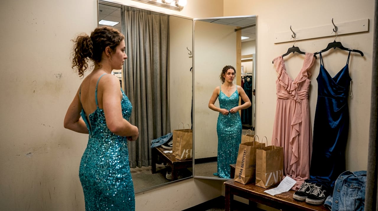 Sweet 16 dress fitting room scene