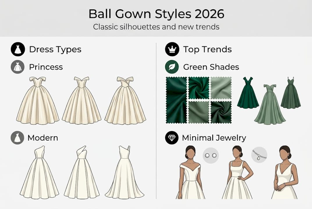 Infographic on 2026 ball gown types and trends