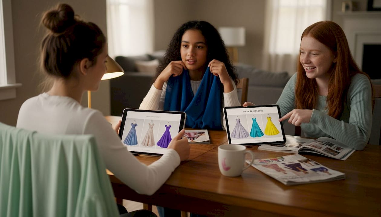 Group comparing ball gown color trends