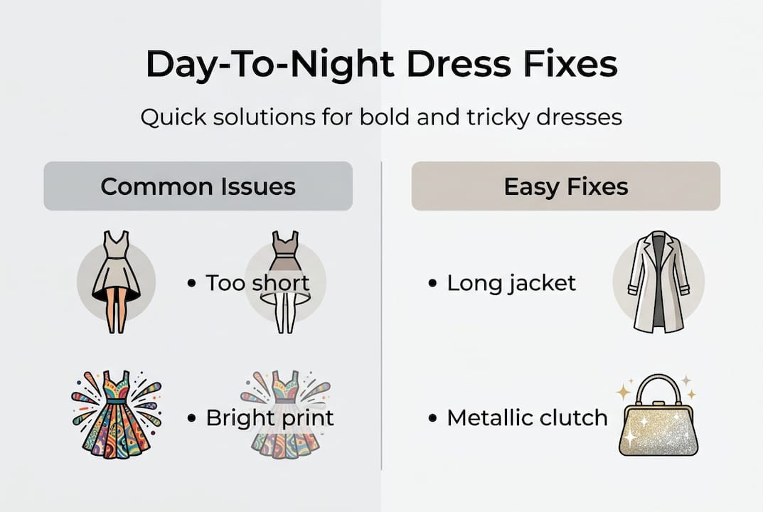 Infographic showing dress challenges and fixes