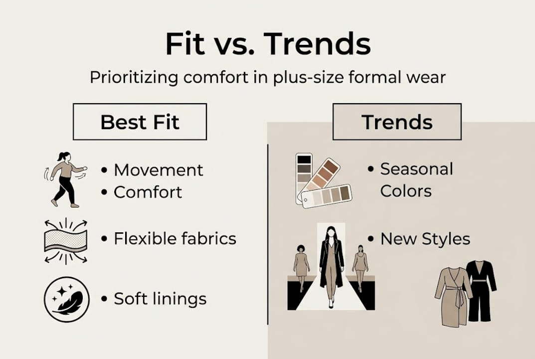 Infographic comparing plus-size fit versus trends