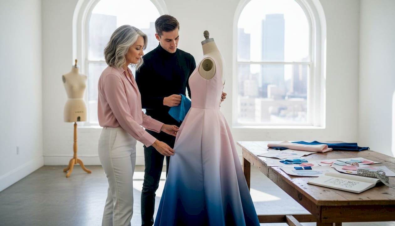 Mother being fitted for couture gown