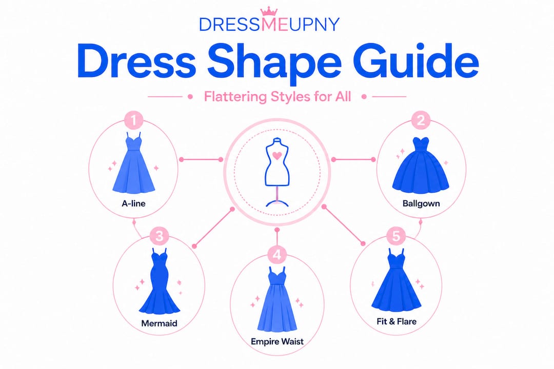 Infographic with dress silhouettes for plus size prom