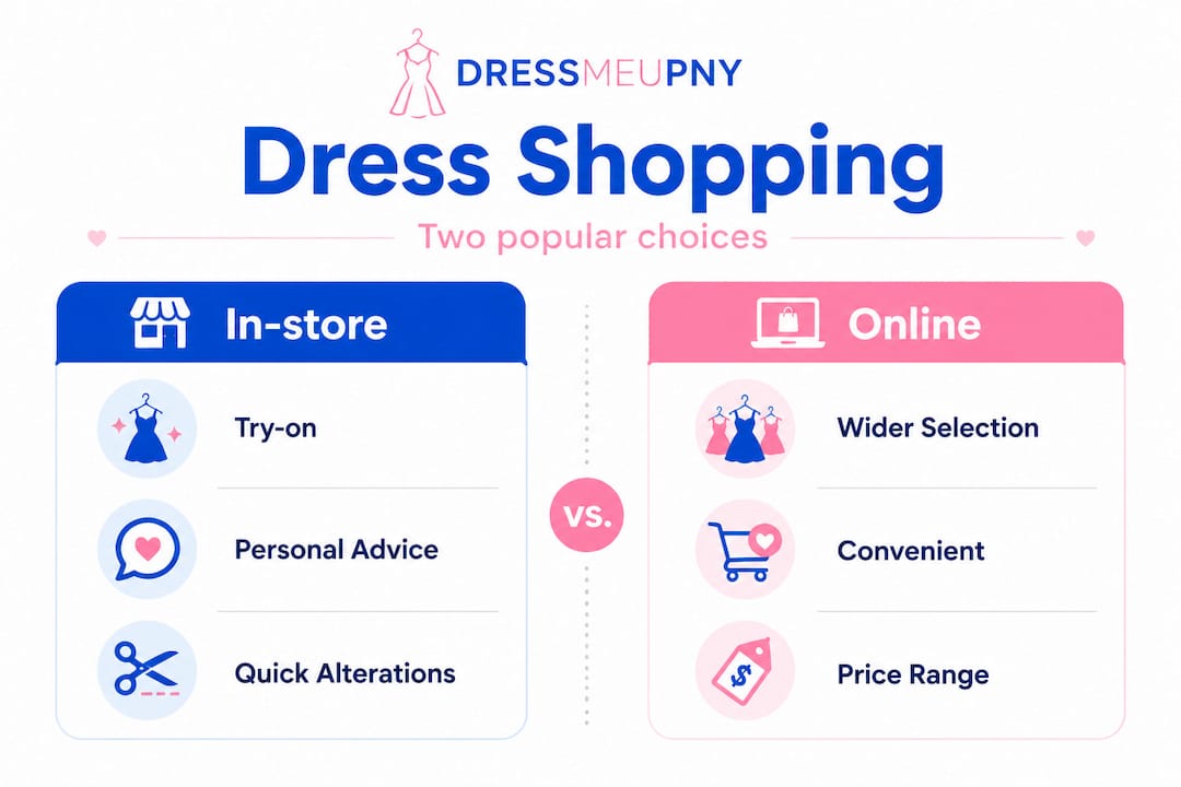 Infographic comparing in-store vs online dress shopping