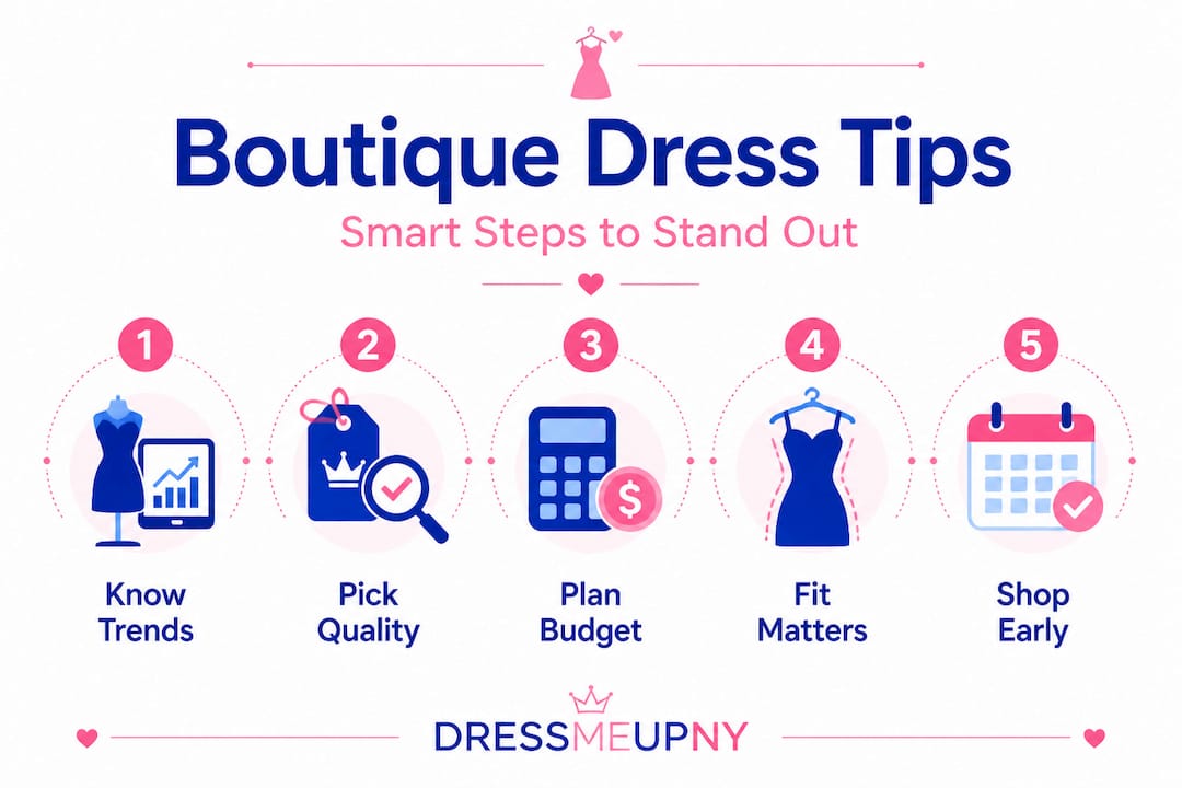 Infographic showing five smart boutique dress tips