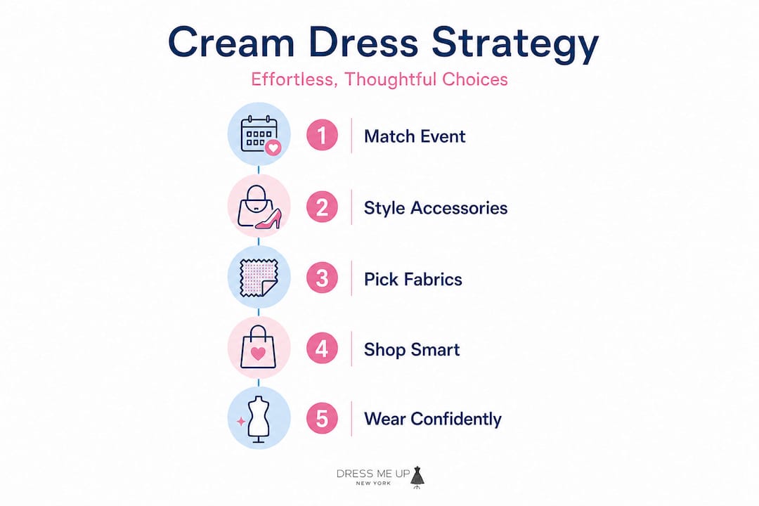 Infographic steps for cream dress selection and styling