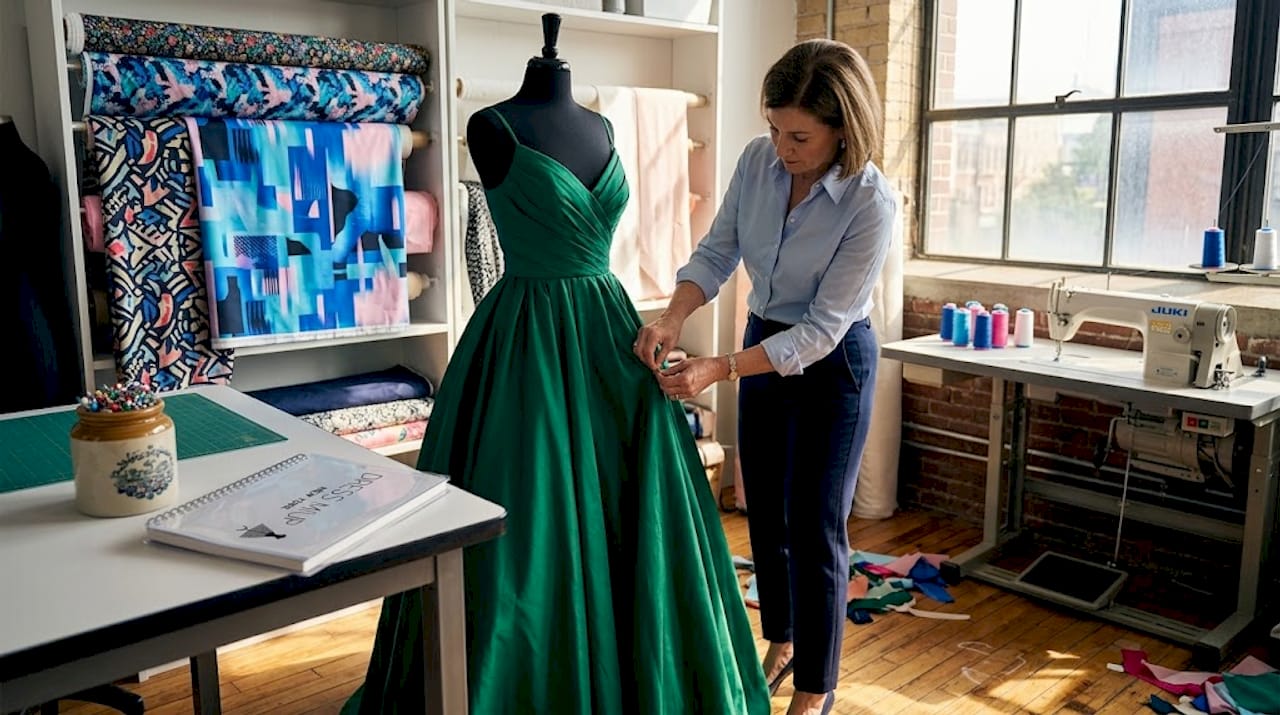 Seamstress tailoring formal quinceanera dress