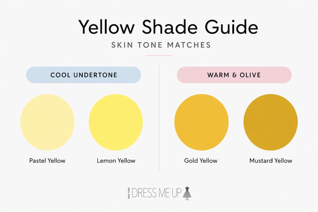 Infographic comparing yellow shades by skin tone