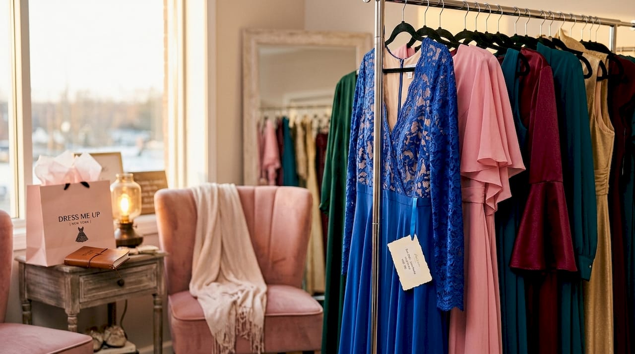Variety of plus size dress sleeve styles on rack