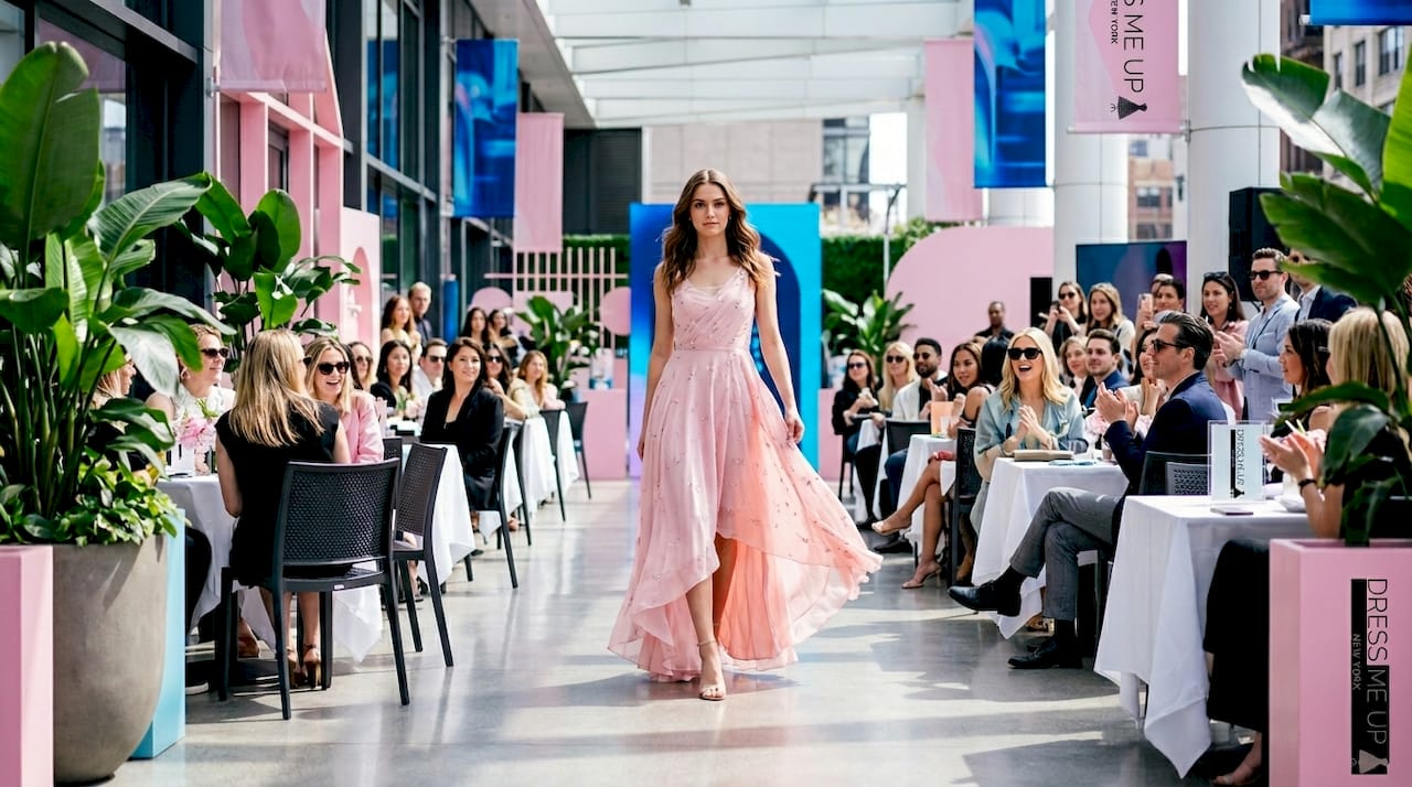 Fashion model walking designer dress runway