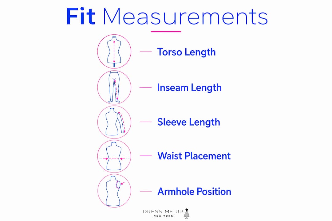 Infographic showing key fit measurements for tall dresses