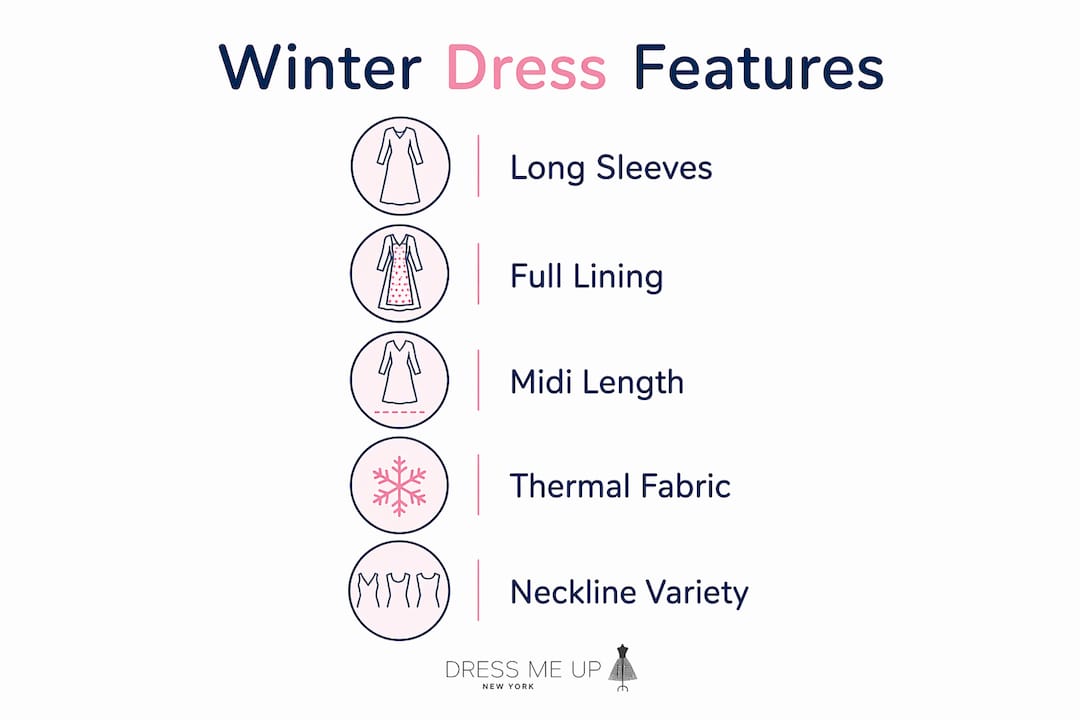 Infographic illustrating key winter party dress features