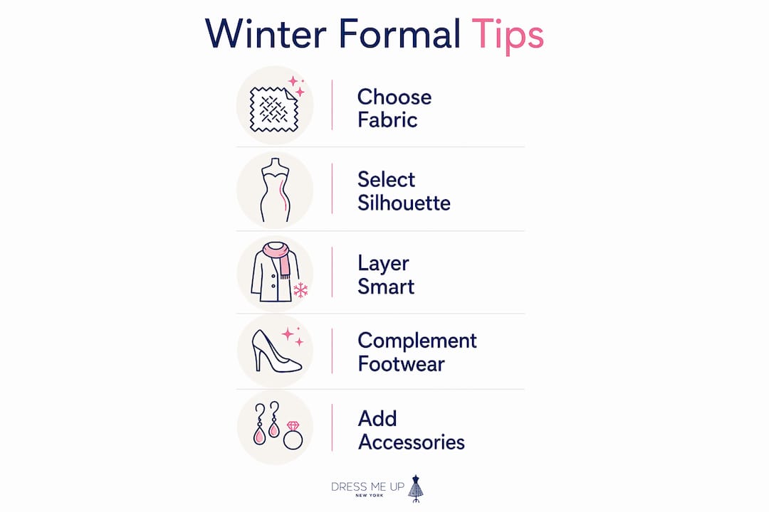 Infographic outlining five key winter formal dressing steps