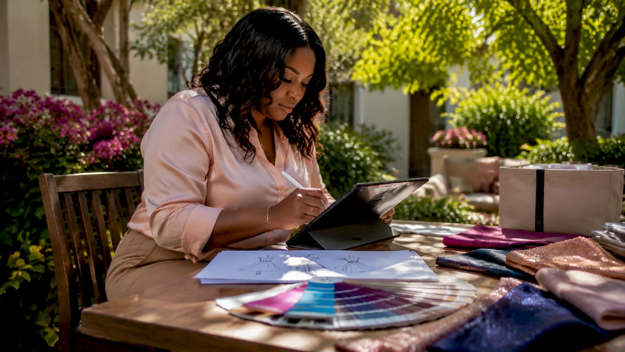 Designer sketching plus size dress silhouettes