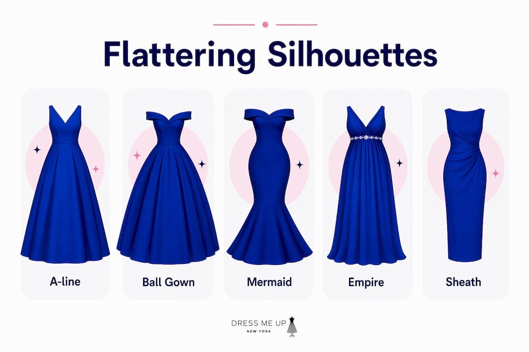Infographic showing flattering plus size dress silhouettes