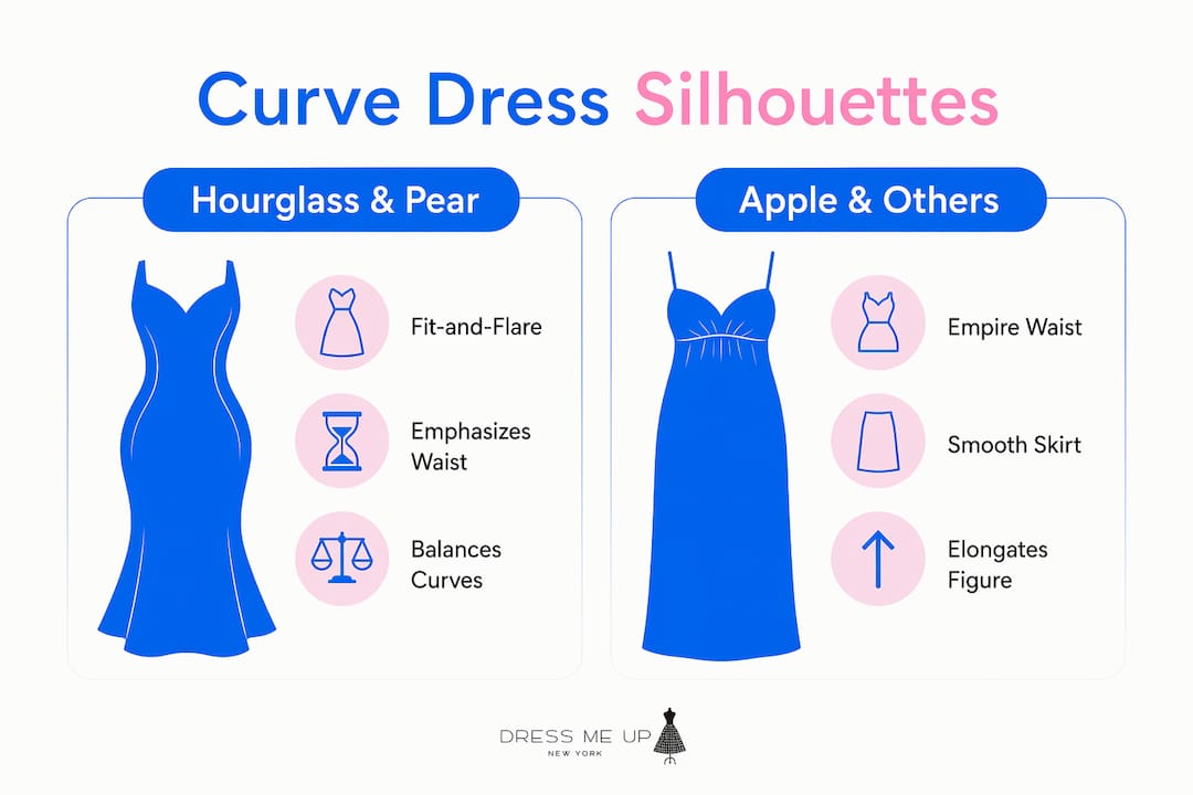 Infographic comparing dress silhouettes for curvy body shapes