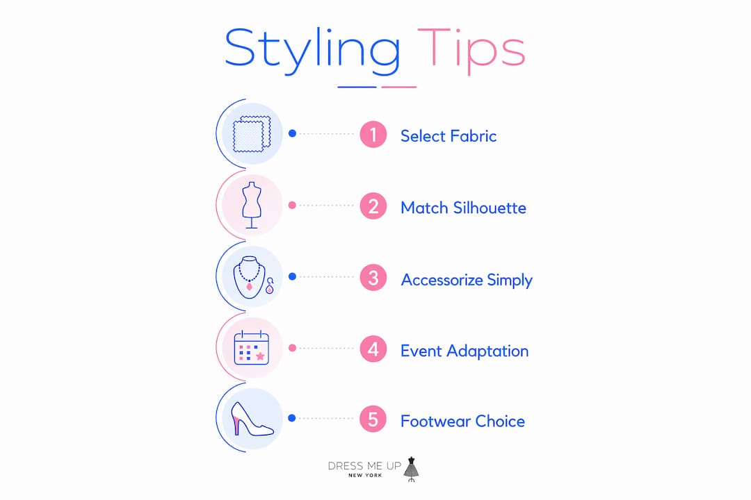 Infographic with 5 key styling tips for Bebe dresses