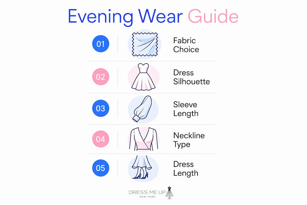 Infographic showing steps for choosing evening wear style