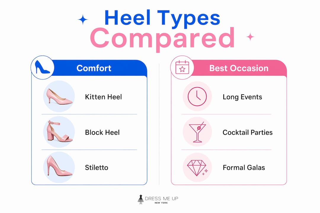 Infographic comparing heel comfort and occasions
