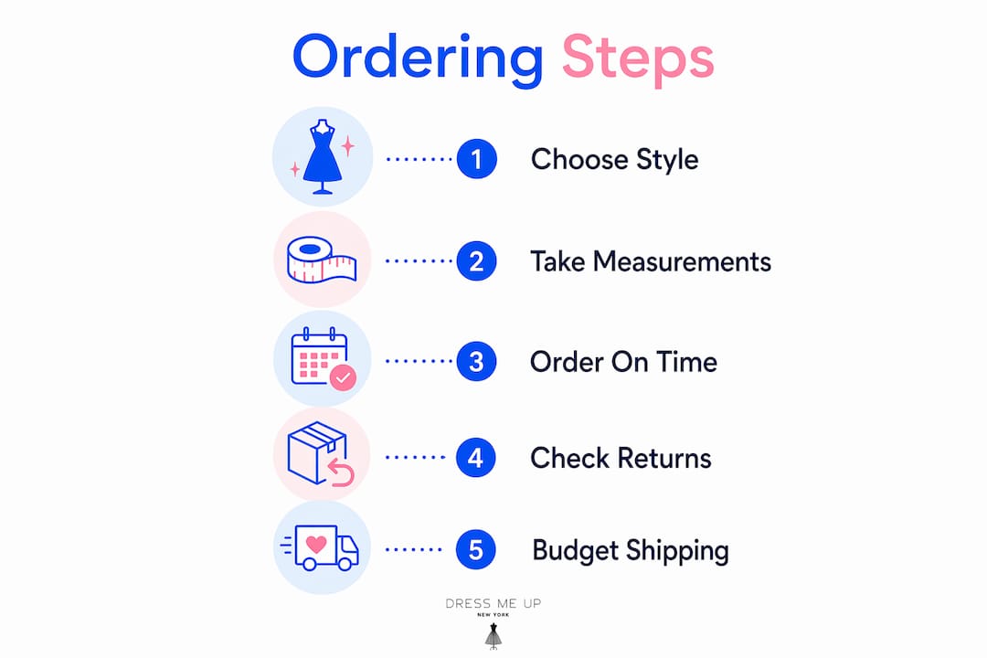 Infographic outlining ordering steps for black tie dresses