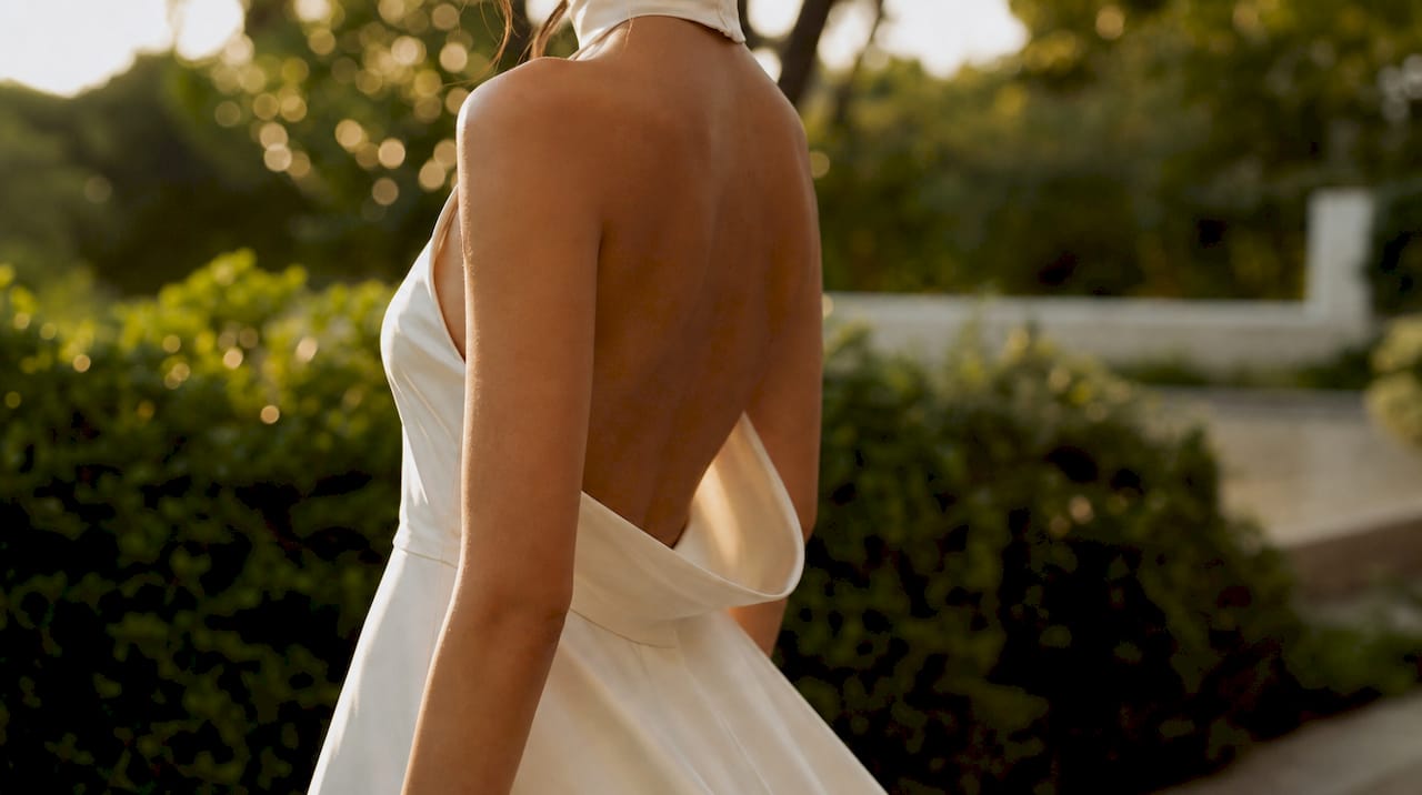 Side view of fabric drape on formal gown