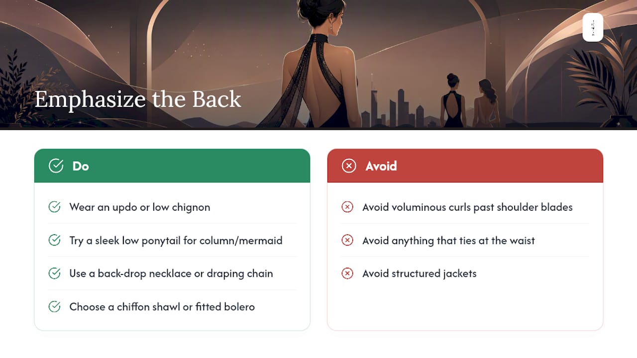 How do you style a high-neck, low-back formal dress? — overview diagram