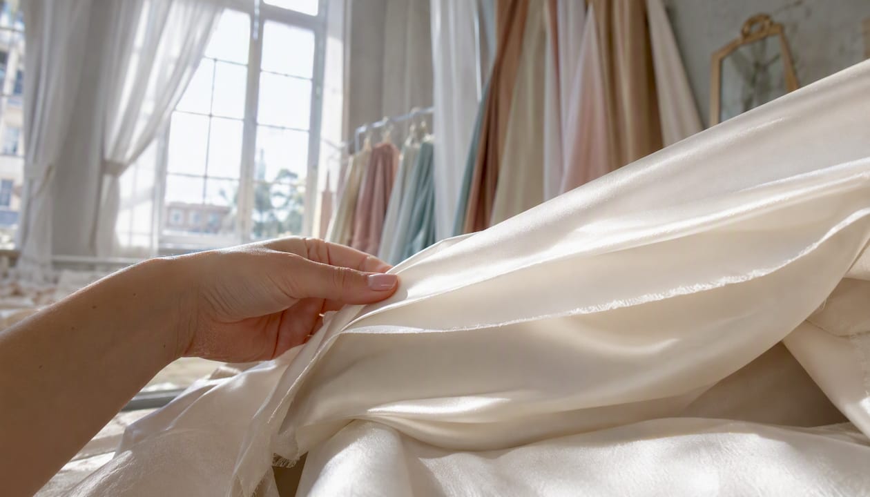 White dress fabric and lining close-up detail