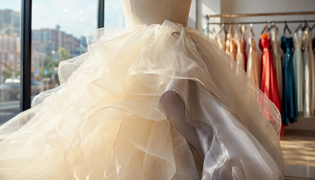 Close-up of ball gown fabrics tulle and chiffon