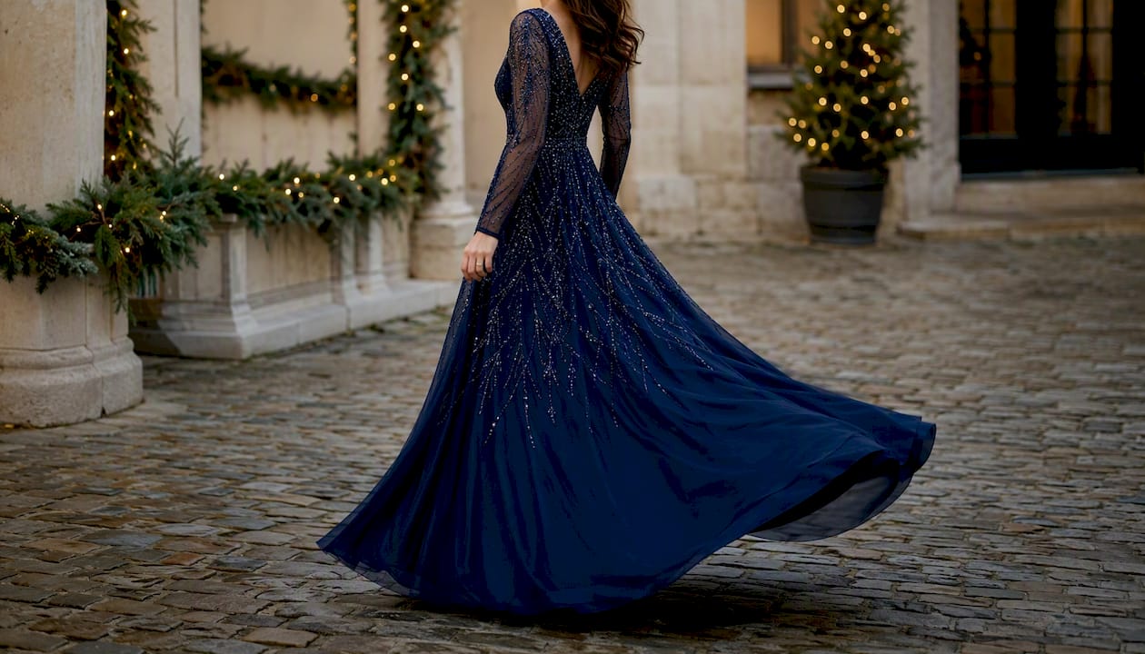 Long sleeve A-line winter gown silhouette