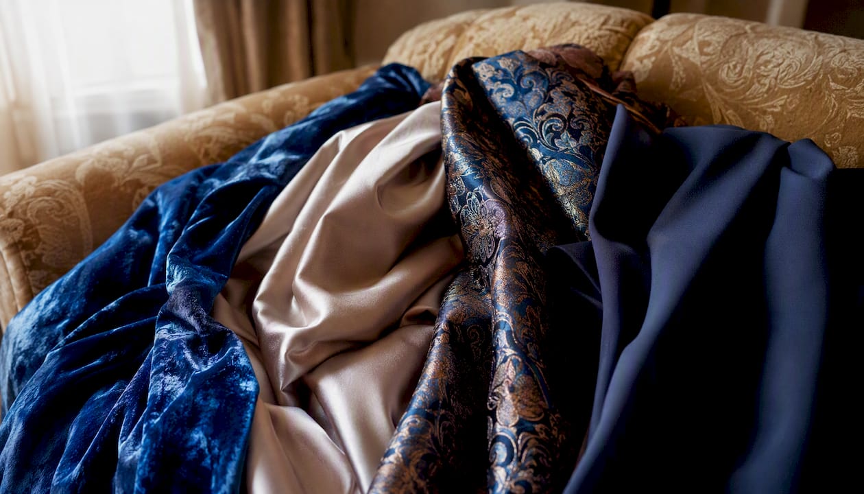 Close-up rich textured winter fabrics