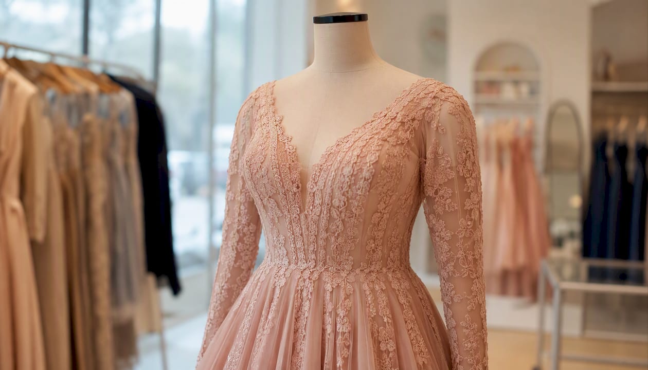 Vertical lace panel on long sleeve dress