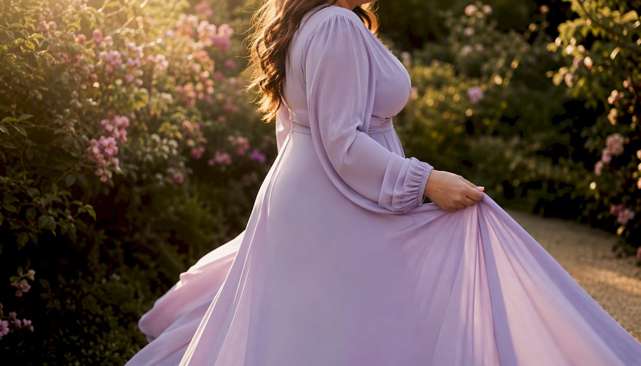 Plus size long sleeve formal dress side view