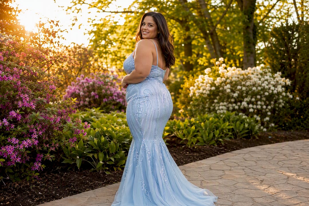 Side view plus size mermaid silhouette dress