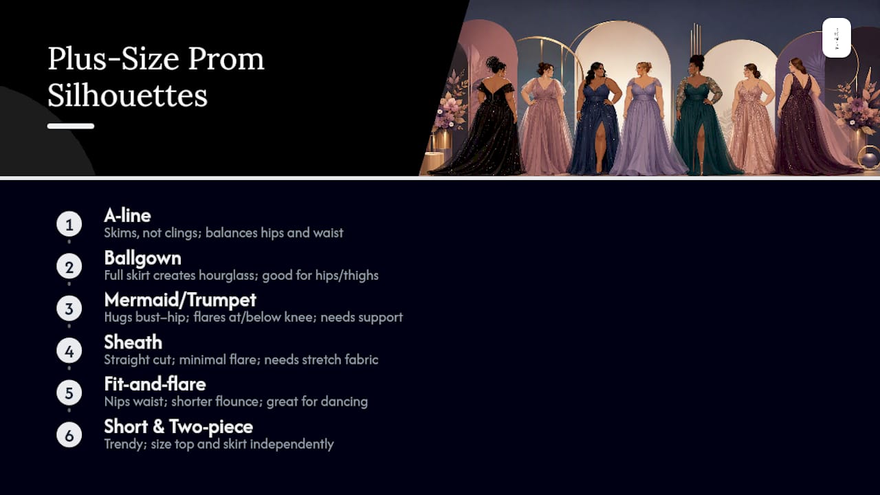 Comparison chart of plus size prom dress silhouettes