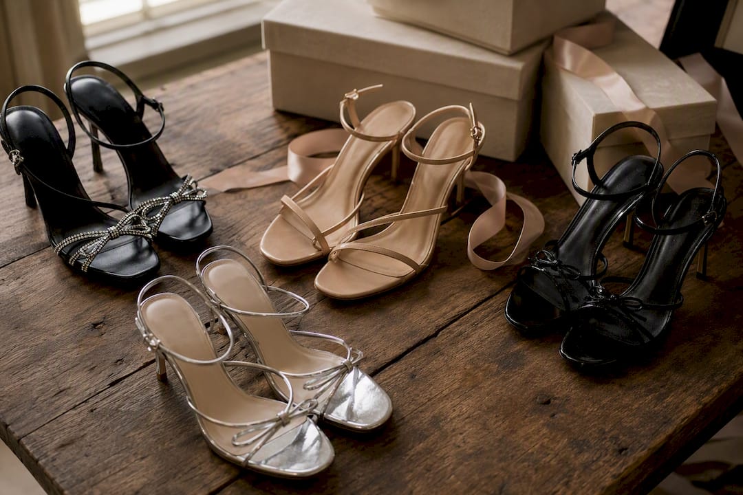 Elegant formal evening women's shoes on table