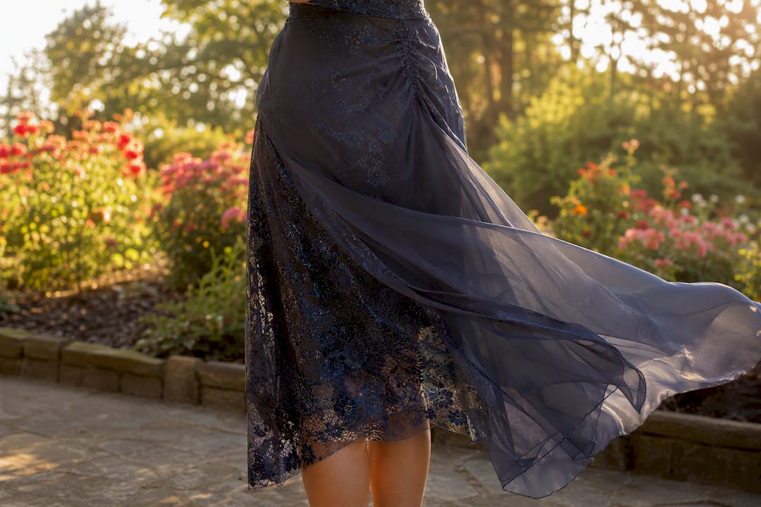 Close-up of formal dress fabrics and silhouette edges