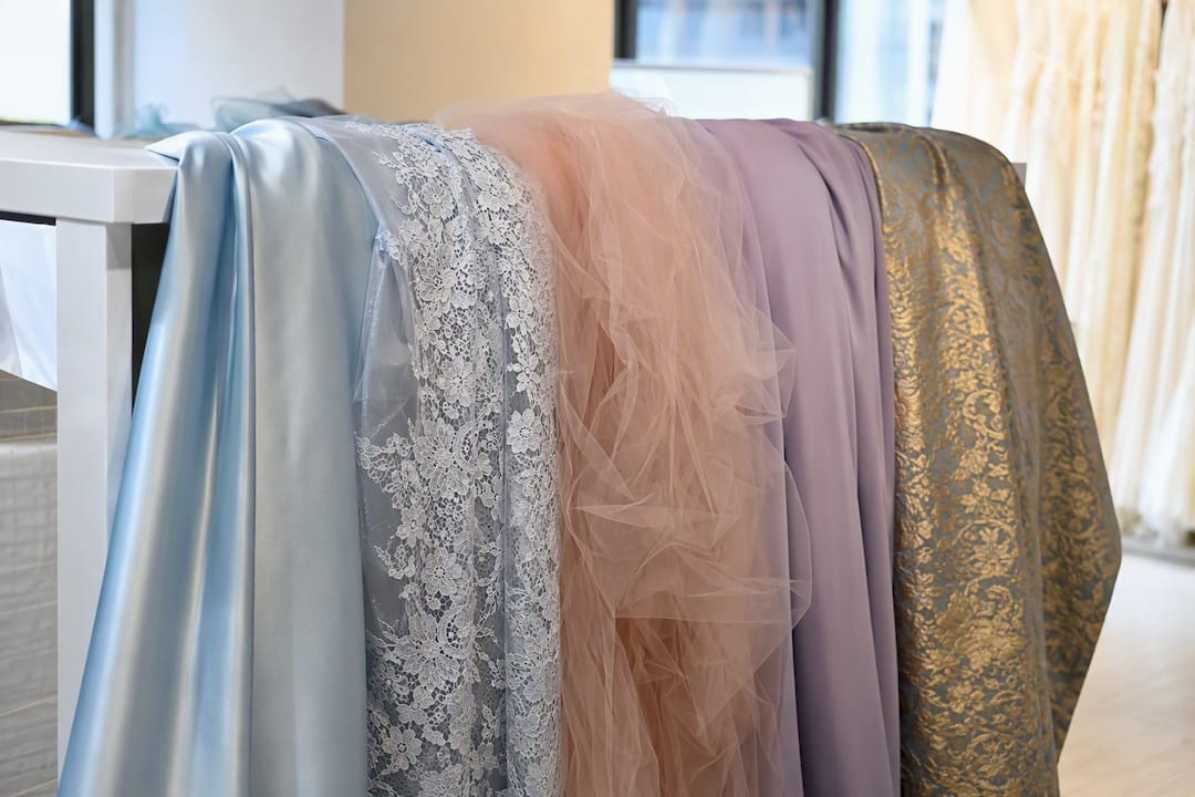 Close-up of formal gown fabrics and textures