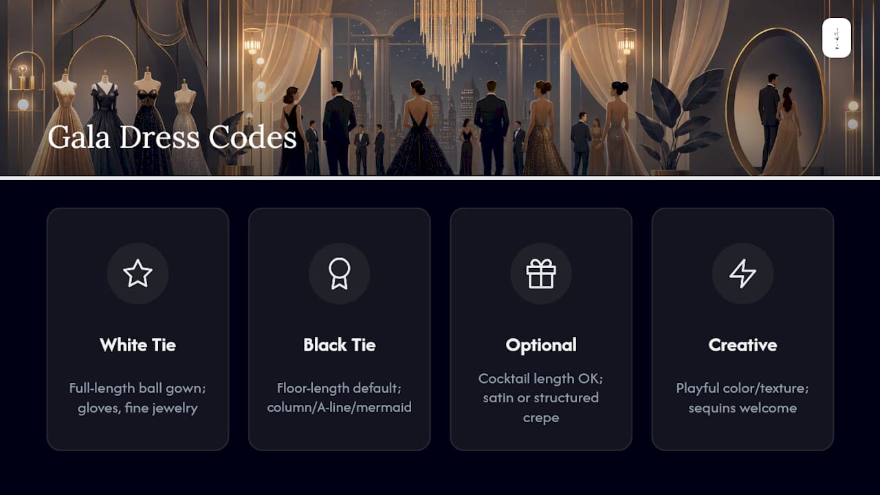 Dress code comparison for gala events