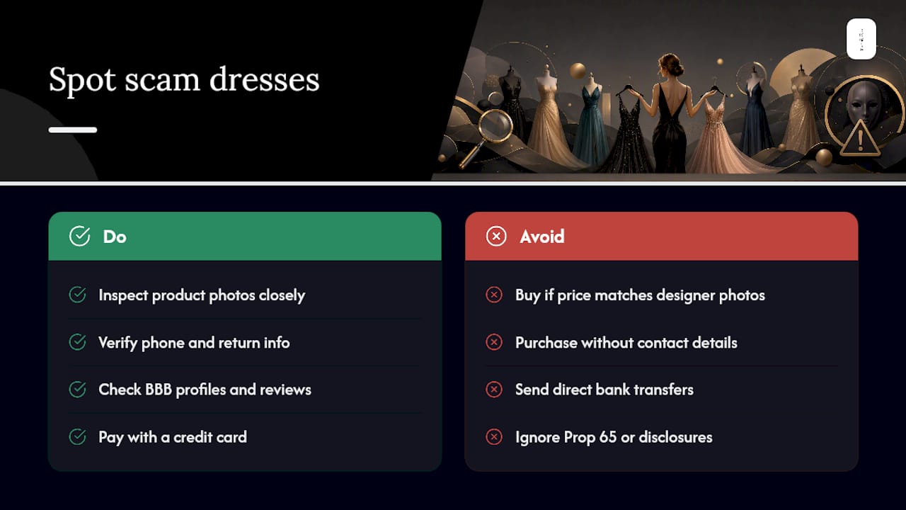 How to Spot a Low-Quality Dress or Scam Before You Buy — overview diagram