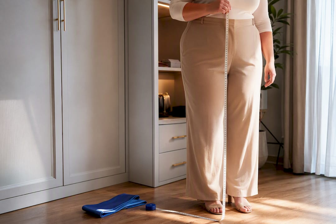 Shopper taking formal dress measurements