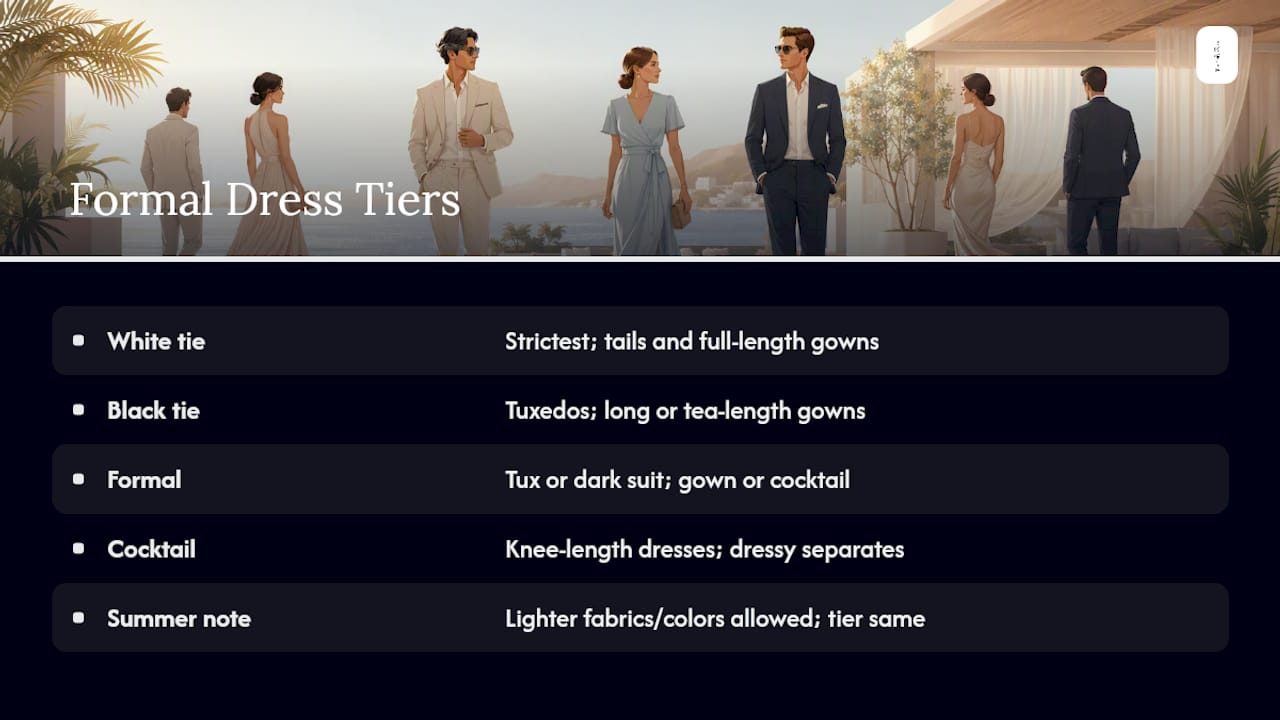 Summer formal dress code tier comparison