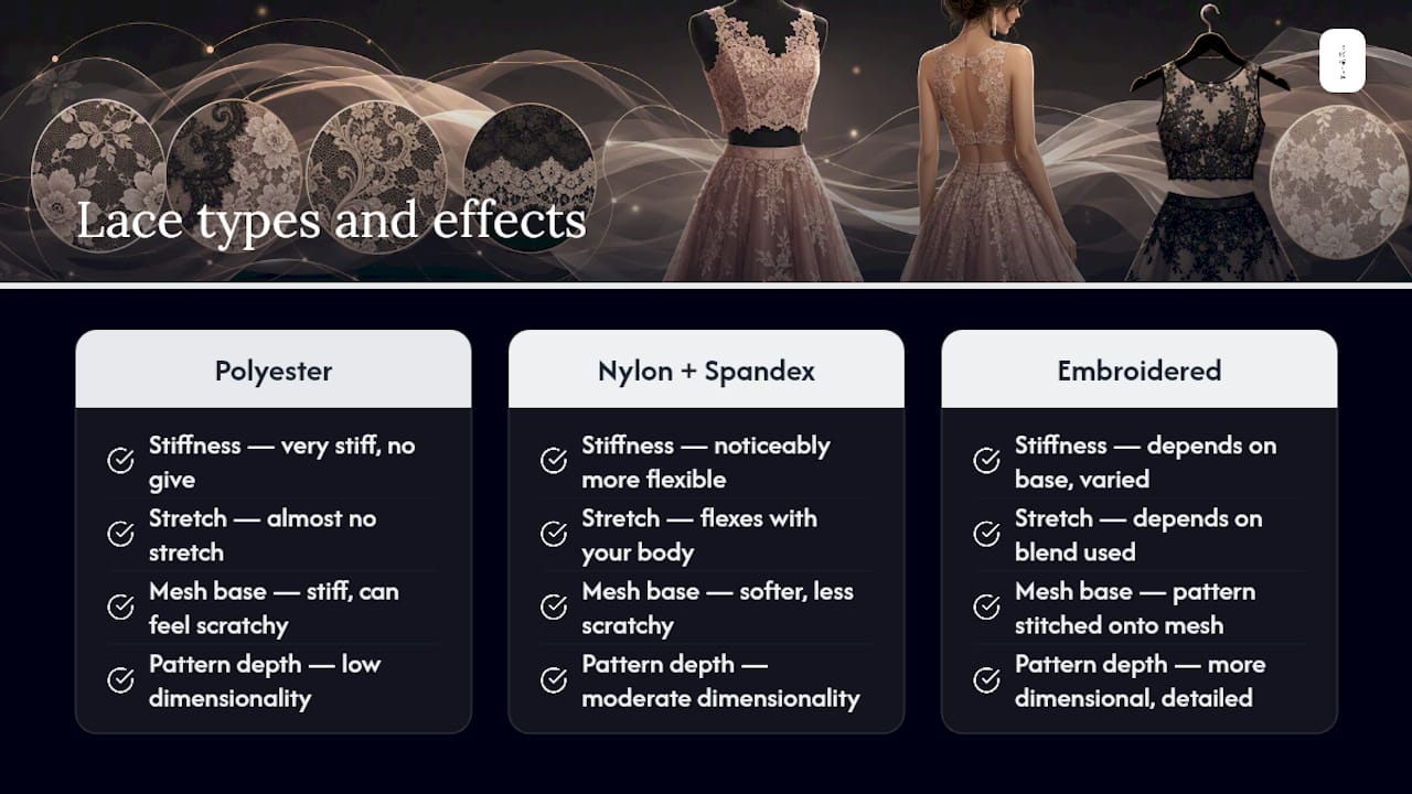 Comparison of lace fabric qualities and stretch