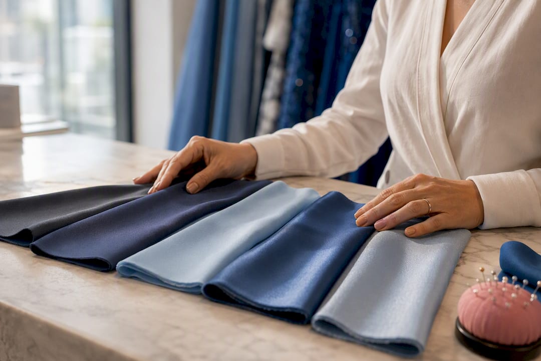 Formalwear fabric swatches showing texture and stretch