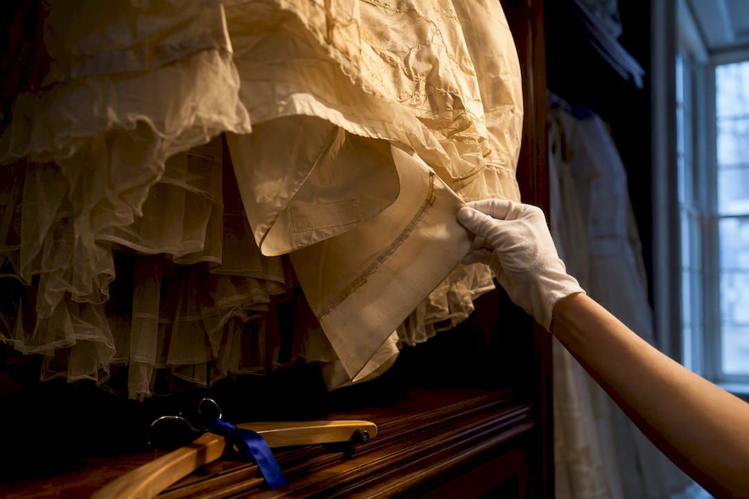 Close-up of vintage gown construction details