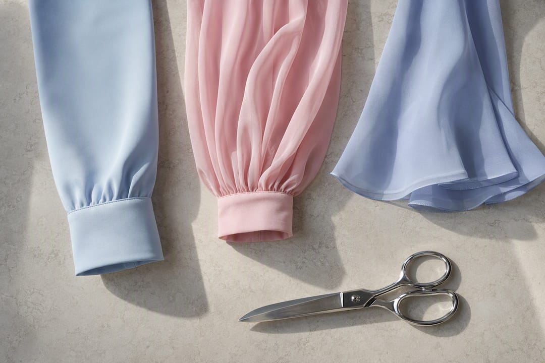 Close-up of varied formal sleeve constructions
