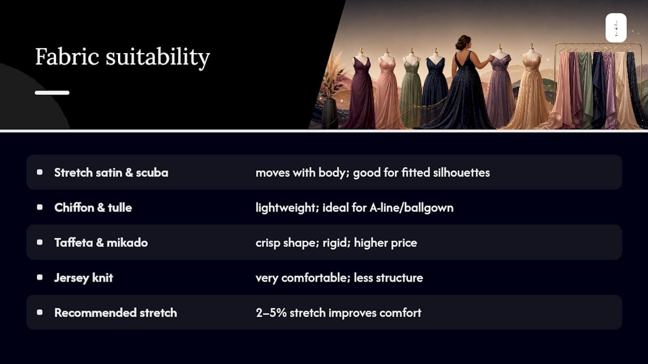 Fabric Types and Their Suitability for Plus-Size Prom Dresses — overview diagram